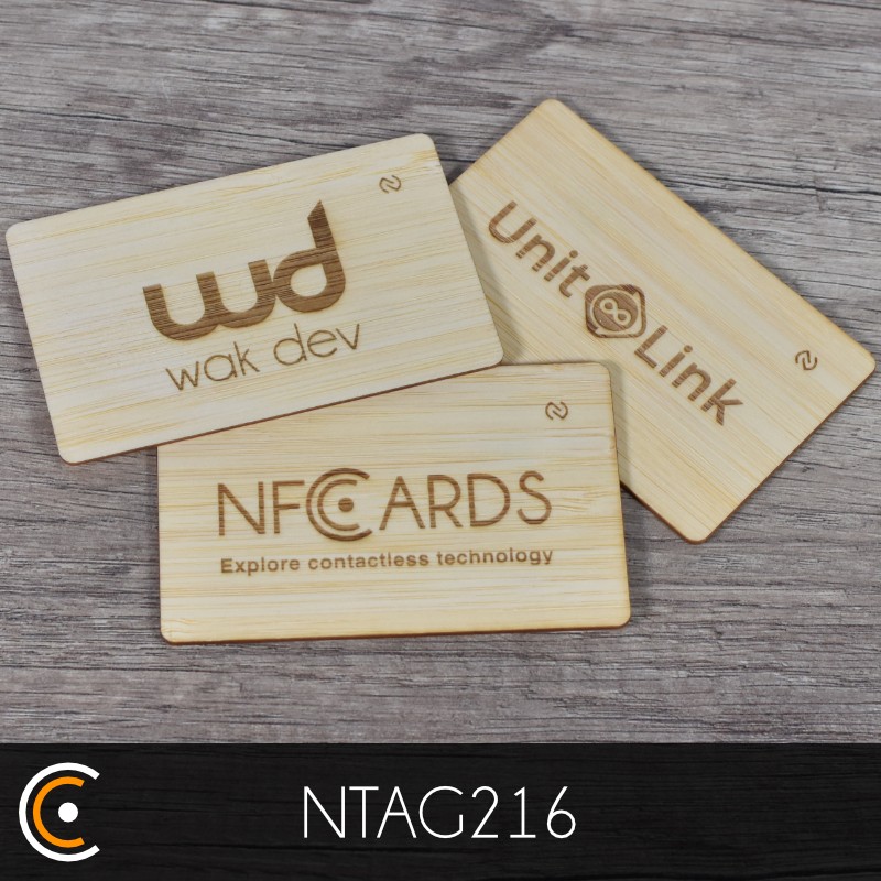 Carte personnalisée NFC - NXP NTAG216 (bambou gravure recto) - NFC.CARDS
