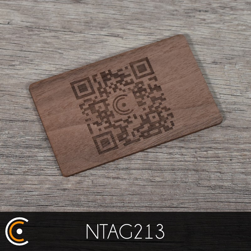 Carte personnalisée NFC - NXP NTAG213 (noyer gravure recto) - NFC.CARDS