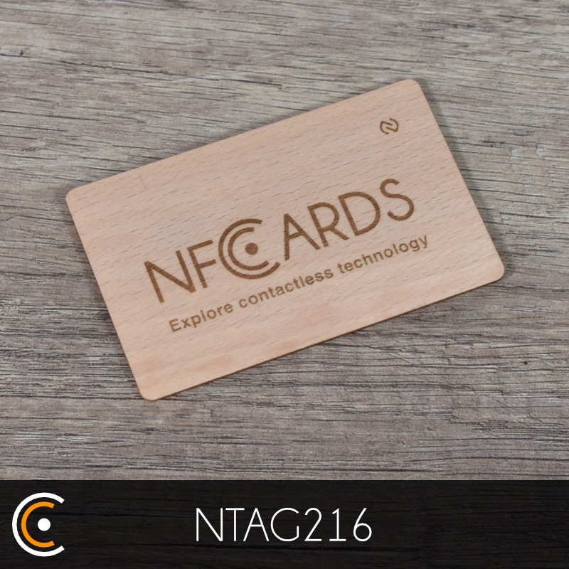 Carte NFC personnalisée - NXP NTAG216 (hêtre gravure recto) - NFC.CARDS
