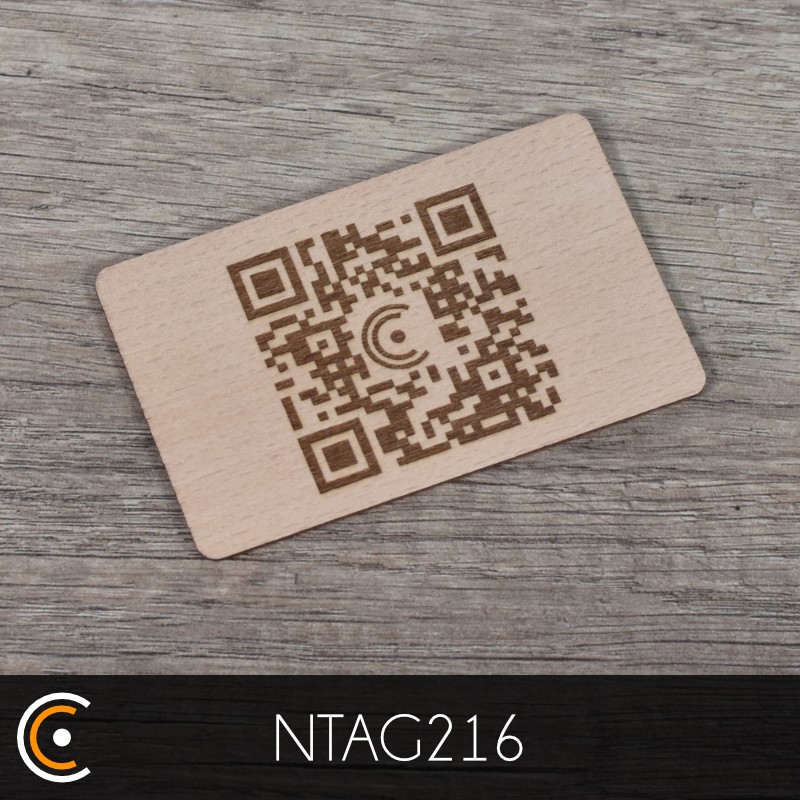 Carte NFC personnalisée - NXP NTAG216 (hêtre gravure recto) - NFC.CARDS