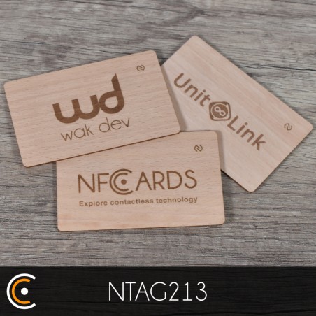 Carte NFC personnalisée - NXP NTAG213 (hêtre - gravure recto et verso) - NFC.CARDS