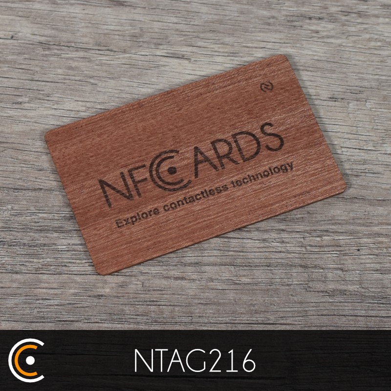 Carte NFC personnalisée - NXP NTAG216 (sapelli gravure recto) - NFC.CARDS