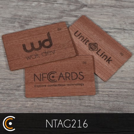 Carte NFC personnalisée - NXP NTAG216 (sapelli gravure recto et verso) - NFC.CARDS