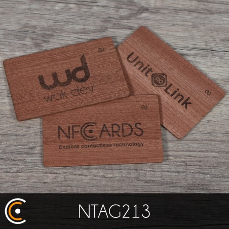 Carte NFC personnalisée - NXP NTAG213 (sapelli gravure recto) - NFC.CARDS