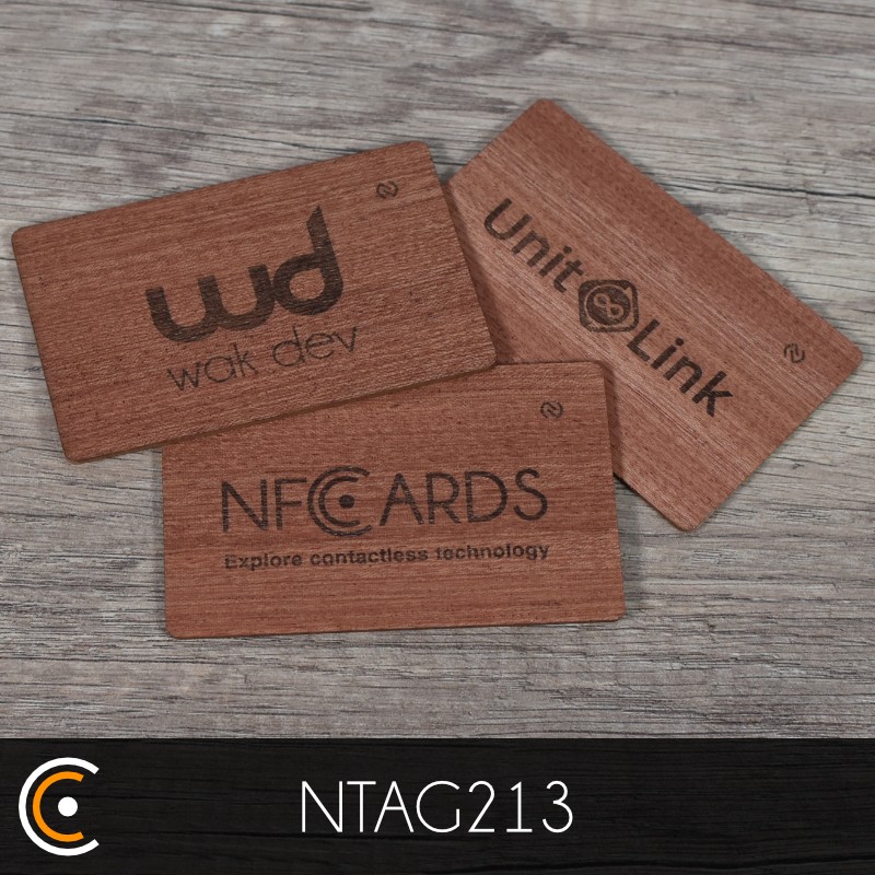 Custom NFC Card - NXP NTAG213 (sapele front and back engraving) - NFC.CARDS