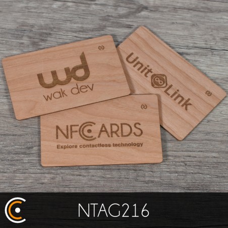 Carte NFC personnalisée - NXP NTAG216 (cerisier gravure recto) - NFC.CARDS