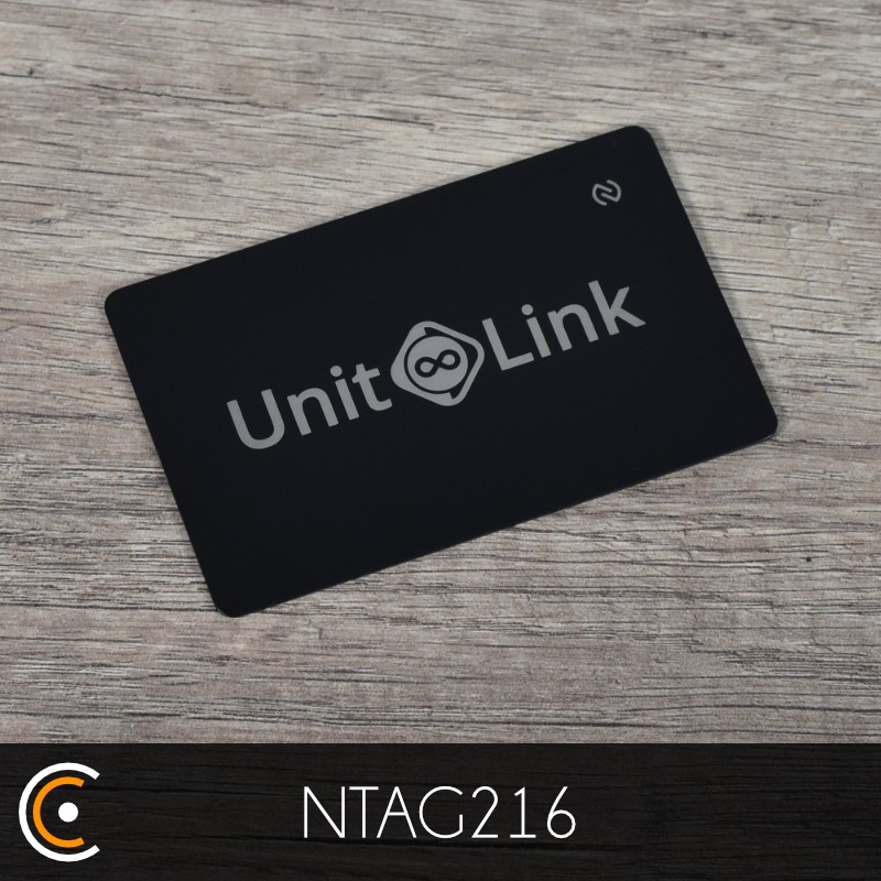 Carte NFC personnalisée - NXP NTAG216 (métal/PVC noir gravure recto) - NFC.CARDS