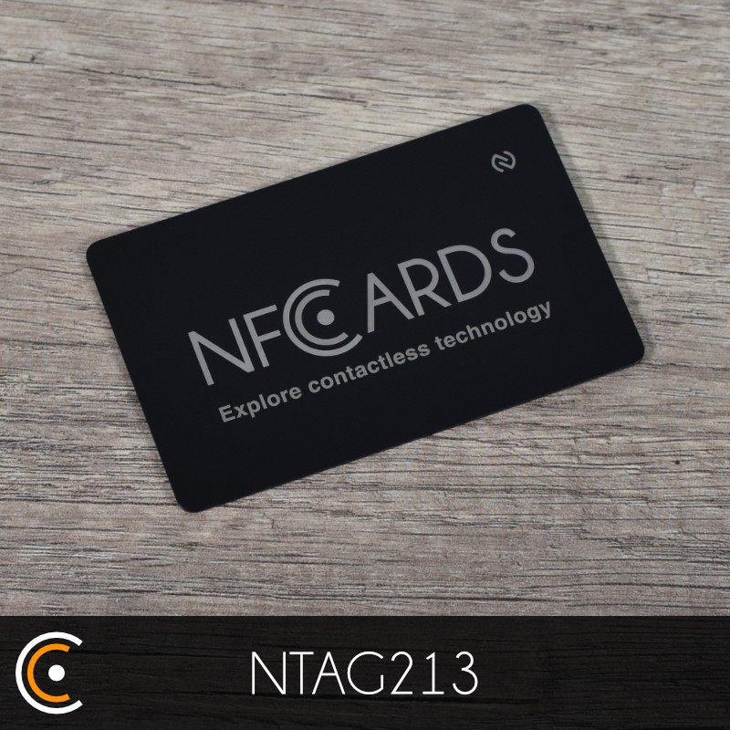 Custom NFC Card - NXP NTAG213 (metal/PVC black front engraving) - NFC.CARDS