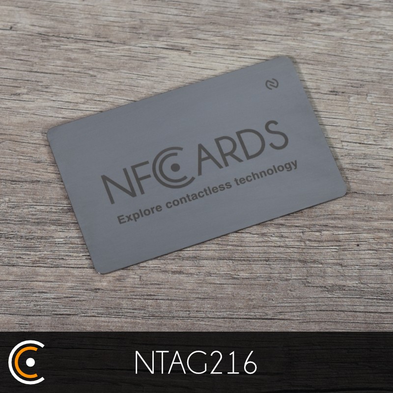 Carte personnalisée NFC - NXP NTAG216 (métal/PVC argent gravure recto) - NFC.CARDS