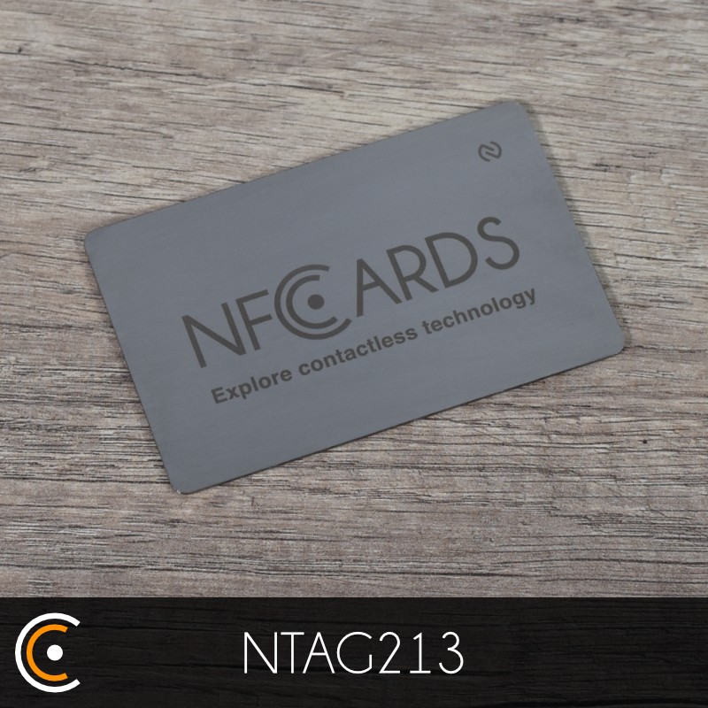 Carte personnalisée NFC - NXP NTAG213 (métal/PVC argent gravure recto) - NFC.CARDS