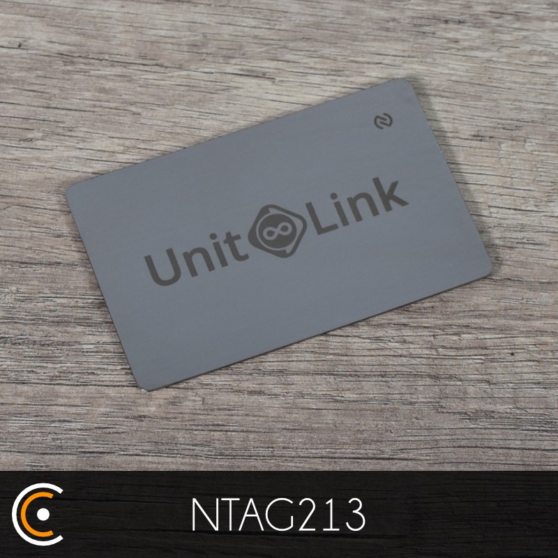 Carte NFC personnalisée - NXP NTAG213 (métal/PVC argent gravure recto) - NFC.CARDS