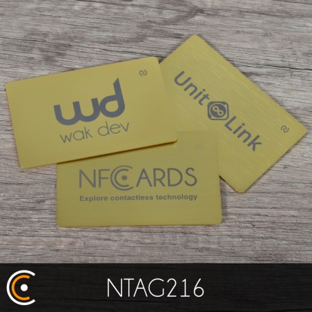 Custom NFC Card - NXP NTAG216 (gold metal/PVC - front engraving) - NFC.CARDS
