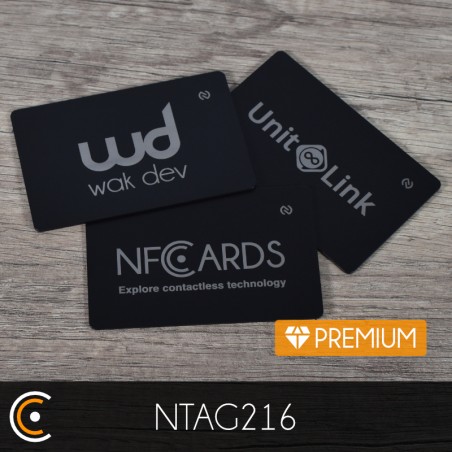Carte NFC personnalisée - NXP NTAG216 - Premium (métal/PVC noir gravure recto) - NFC.CARDS