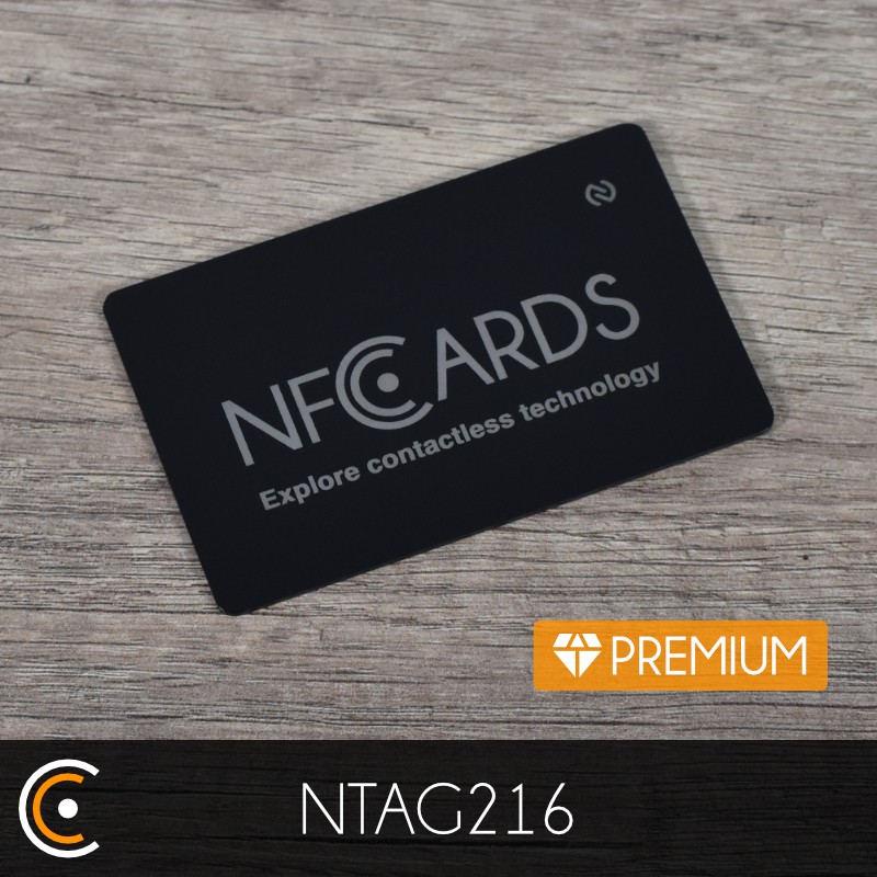 Custom NFC Card - NXP NTAG216 - Premium (metal/PVC black front engraving) - NFC.CARDS