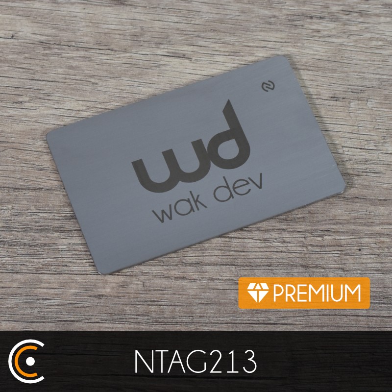 Carte personnalisée NFC - NXP NTAG213 - Premium (métal/PVC argent gravure recto) - NFC.CARDS