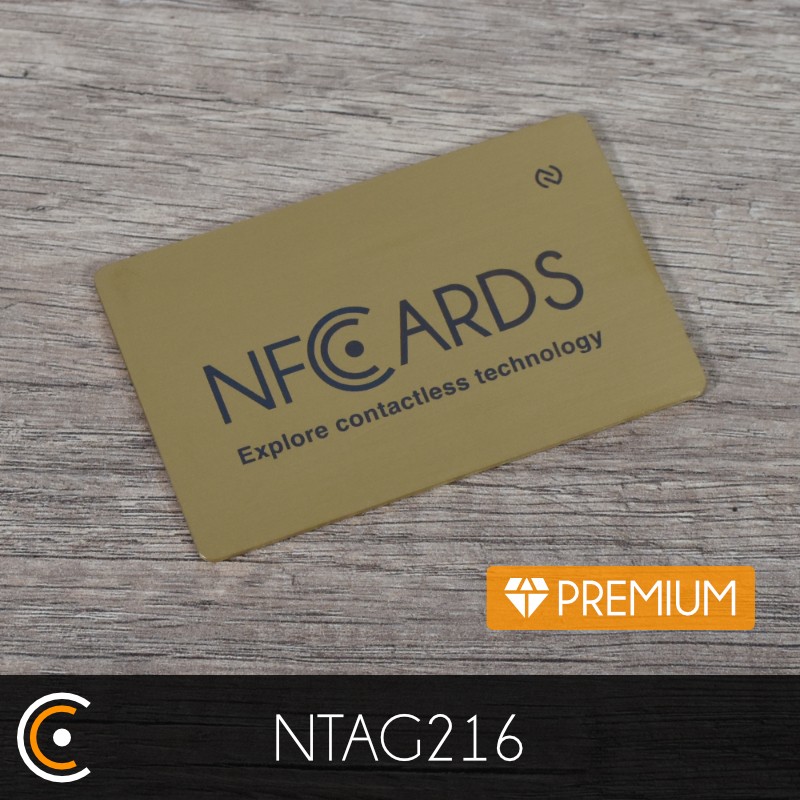 Custom NFC Card - NXP NTAG216 - Premium (metal/PVC gold front engraving) - NFC.CARDS