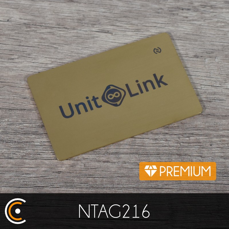 Carte personnalisée NFC - NXP NTAG216 - Premium (métal/PVC or gravure recto) - NFC.CARDS