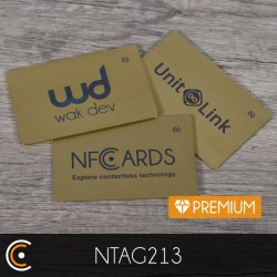 Carte personnalisée NFC - NXP NTAG213 - Premium (métal/PVC or gravure recto) - NFC.CARDS
