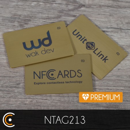Carte NFC personnalisée - NXP NTAG213 - Premium (métal/PVC or - gravure recto) - NFC.CARDS