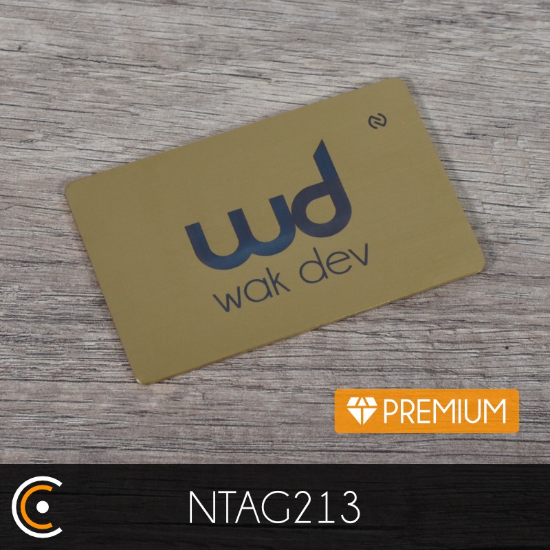 Custom NFC Card - NXP NTAG213 - Premium (metal/PVC gold front engraving) - NFC.CARDS