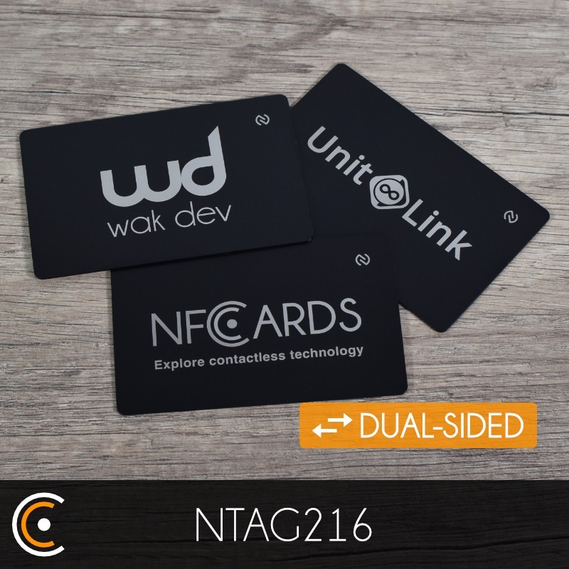 Carte NFC personnalisée - NXP NTAG216 (double face métal/PVC noir - gravure recto) - NFC.CARDS