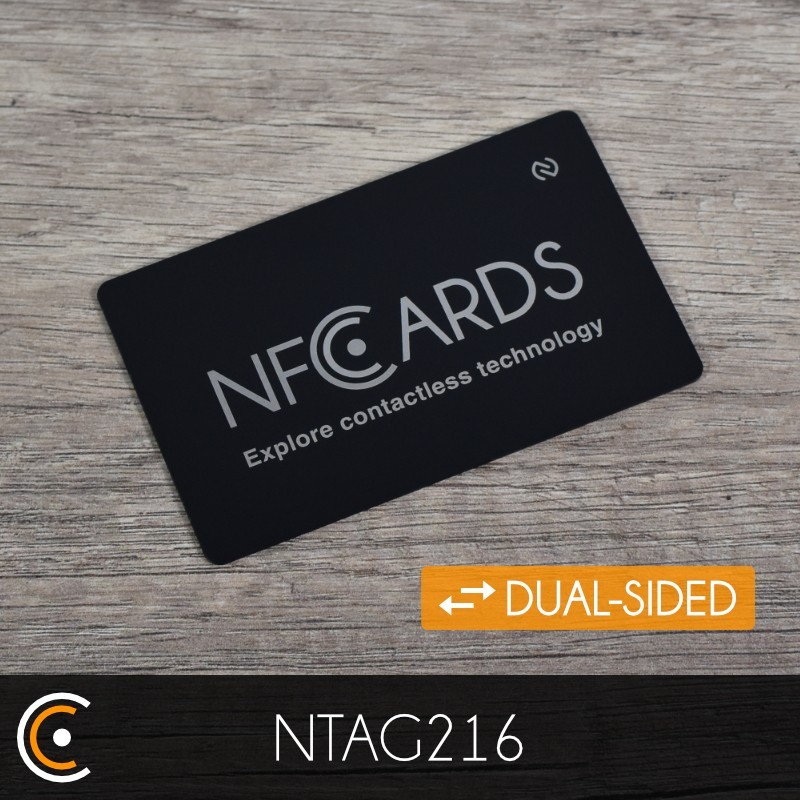 Custom NFC Card - NXP NTAG216 (black dual-sided metal/PVC - front engraving) - NFC.CARDS