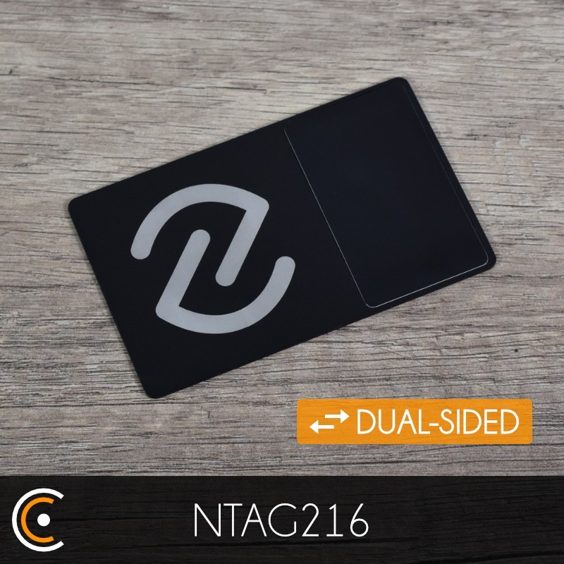 Carte NFC personnalisée - NXP NTAG216 (double face métal/PVC noir - gravure recto et verso) - NFC.CARDS