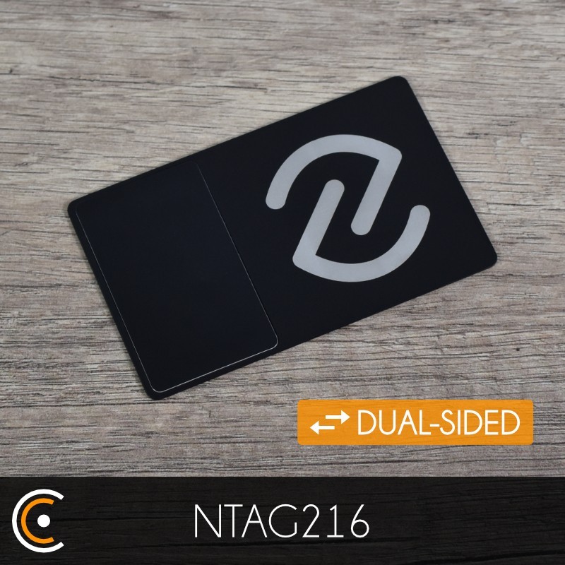 Custom NFC Card - NXP NTAG216 (black dual-sided metal/PVC - front and back engraving) - NFC.CARDS