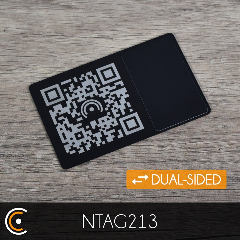 Custom NFC Card - NXP NTAG213 (black dual-sided metal/PVC - front engraving) - NFC.CARDS