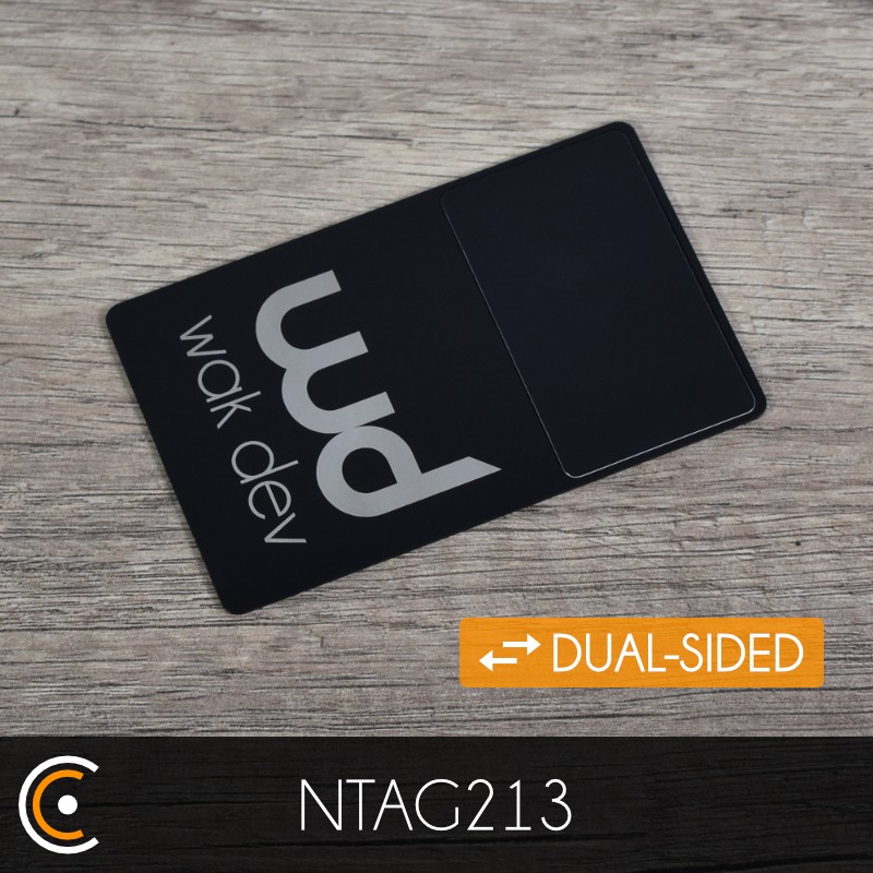 Custom NFC Card - NXP NTAG213 (black dual-sided metal/PVC - front engraving) - NFC.CARDS