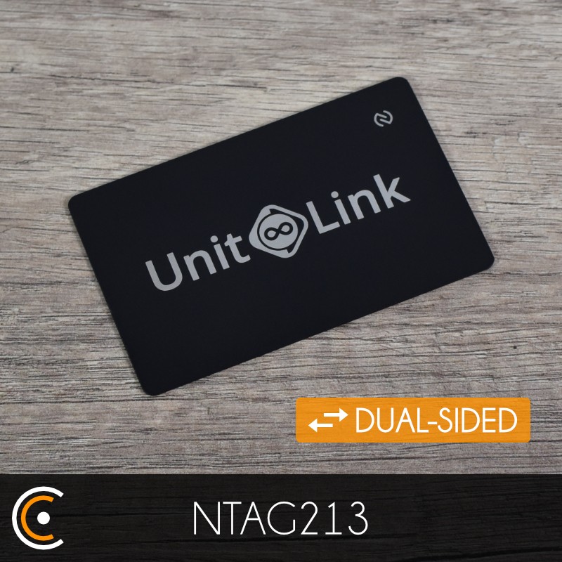 Custom NFC Card - NXP NTAG213 (black dual-sided metal/PVC - front engraving) - NFC.CARDS