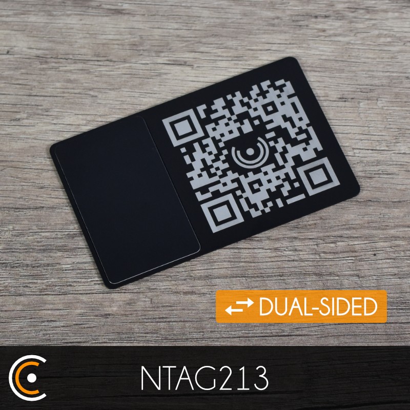 Carte NFC personnalisée - NXP NTAG213 (double face métal/PVC noir - gravure recto et verso) - NFC.CARDS